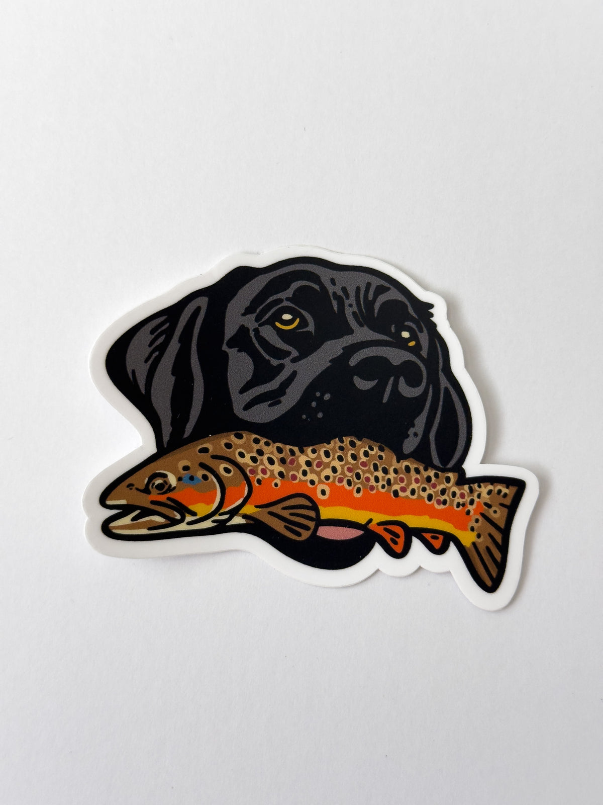 Black Lab + Brown Trout Sticker